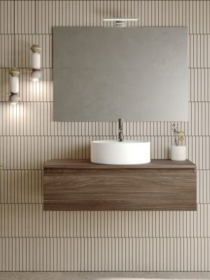 Meuble Suspendu June Nogal 1 tiroirs + Plan de toilette