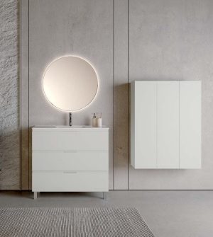 Meuble Suspendu June 3 tiroirs Blanc Porcelaine avec vasque intégrée Marte