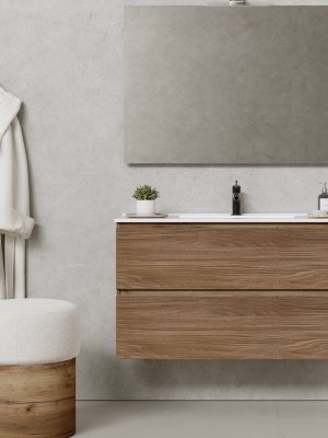 Meuble Suspendu Cairo 2 tiroirs mélaminé Roble romance avec simple vasque intégrée onyx en céramique blanc