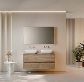 Meuble Suspendu June Nogal 4 tiroirs avec double vasque