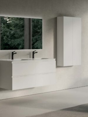 Meuble Suspendu June Blanc Porcelaine 4 tiroirs avec double vasque