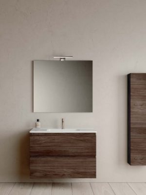 Meuble Suspendu June 2 tiroirs Nogal avec simple vasque intégrée Marte