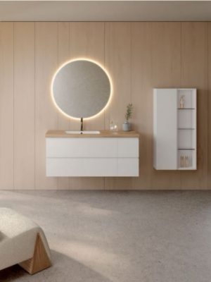Meuble Suspendu June 2 tiroirs Blanc Porcelaine avec simple vasque intégrée Marte