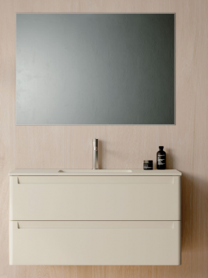 Meuble Suspendu Round 2 tiroirs Blanc PVC avec vasque intégrée Cosmos en céramique blanc