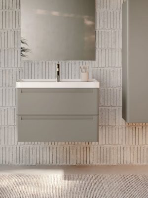 Meuble Suspendu Round 2 tiroirs Calcium avec vasque intégrée Cosmos en céramique blanc