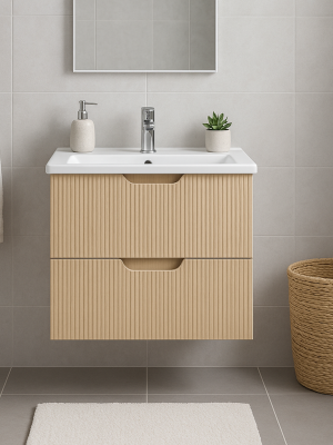 Meuble Miami avec 2 tiroirs - Chêne clair Avec Vasque intégrée Velna